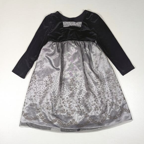Jona Michelle Dress Girls Sz 6X Black Velour Shimmery Tulle Holiday Glitter - Picture 1 of 7